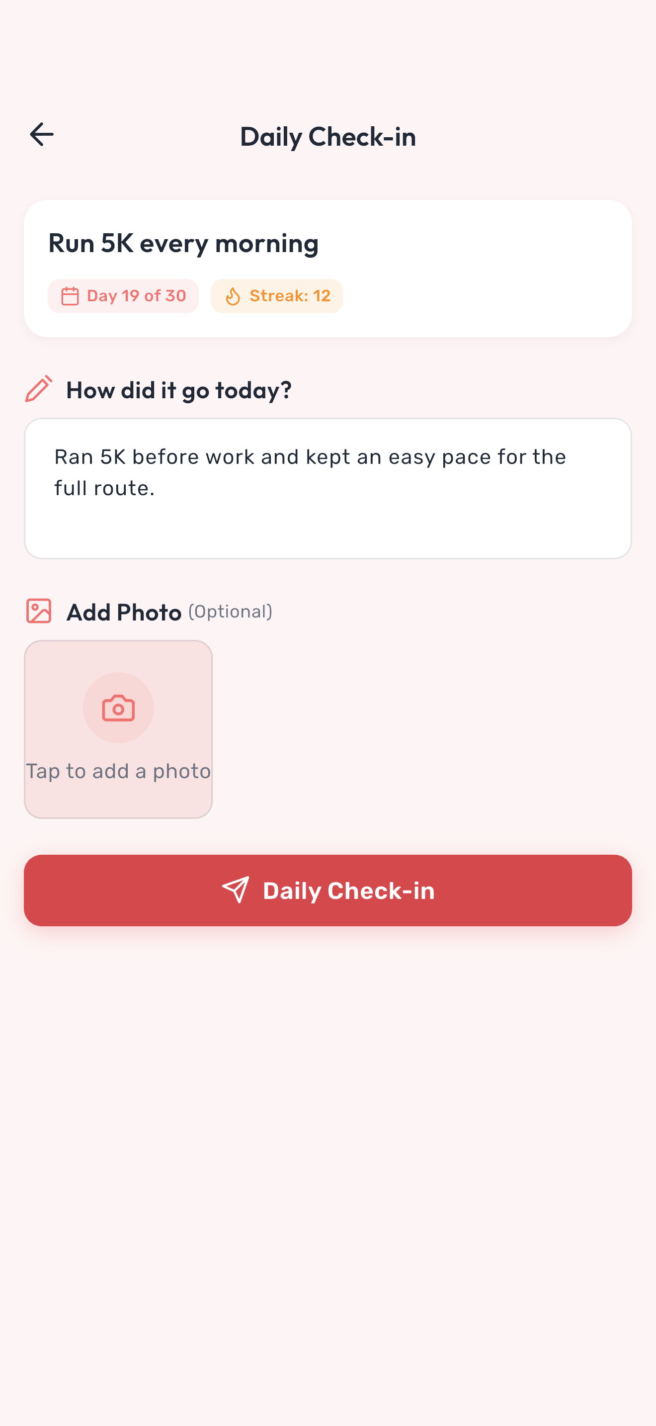 Daily proof submission screen