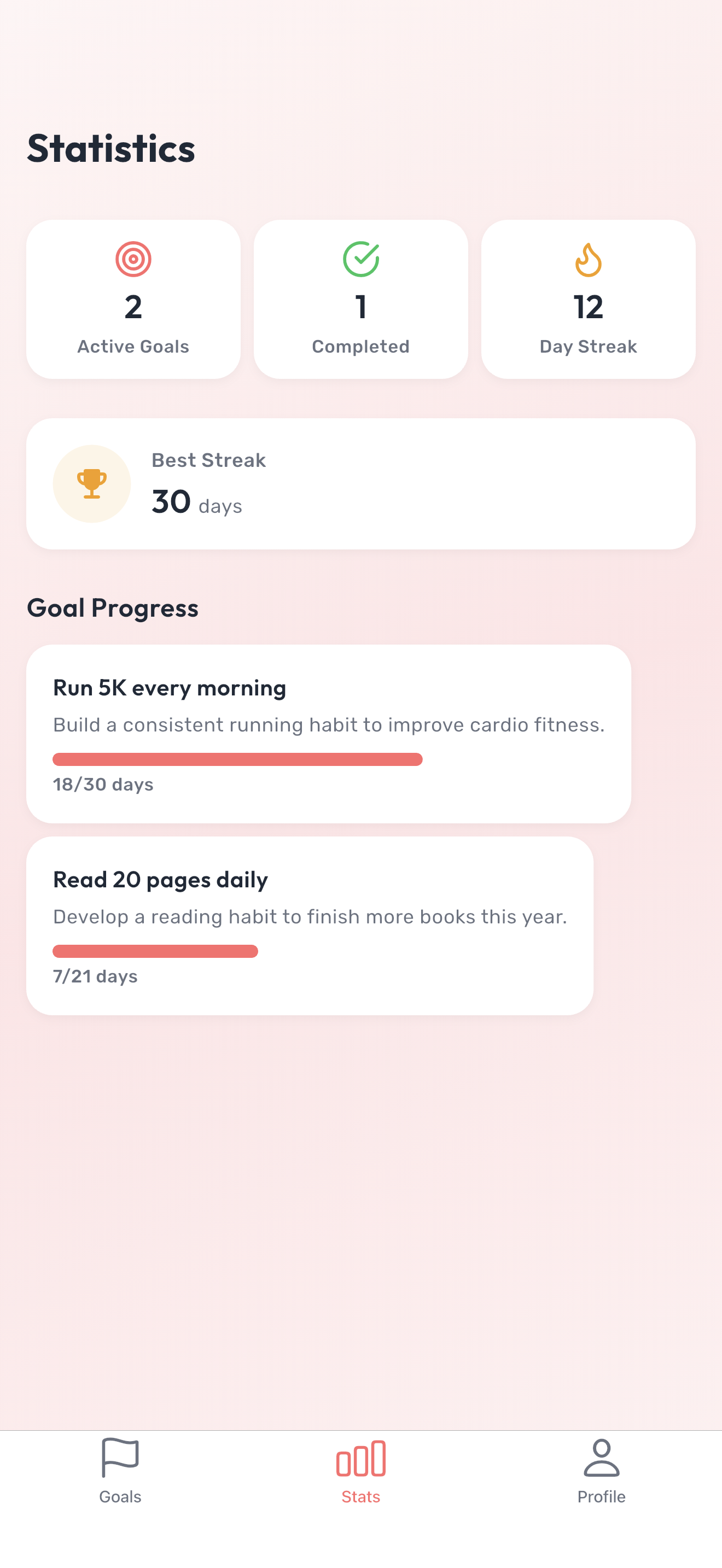 Stats and streak screen